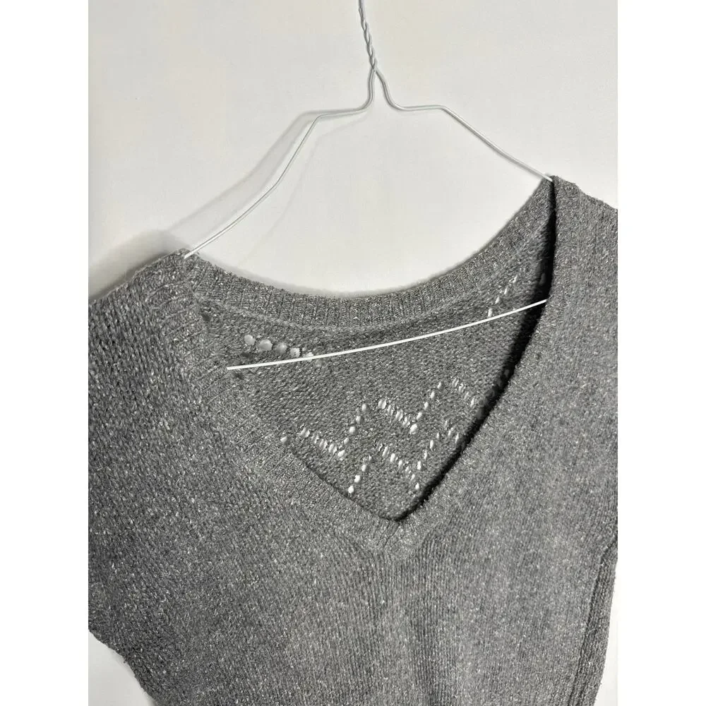Vintage FaBE Silk & Angora mix, gray vest with a deep V on the back size Large
